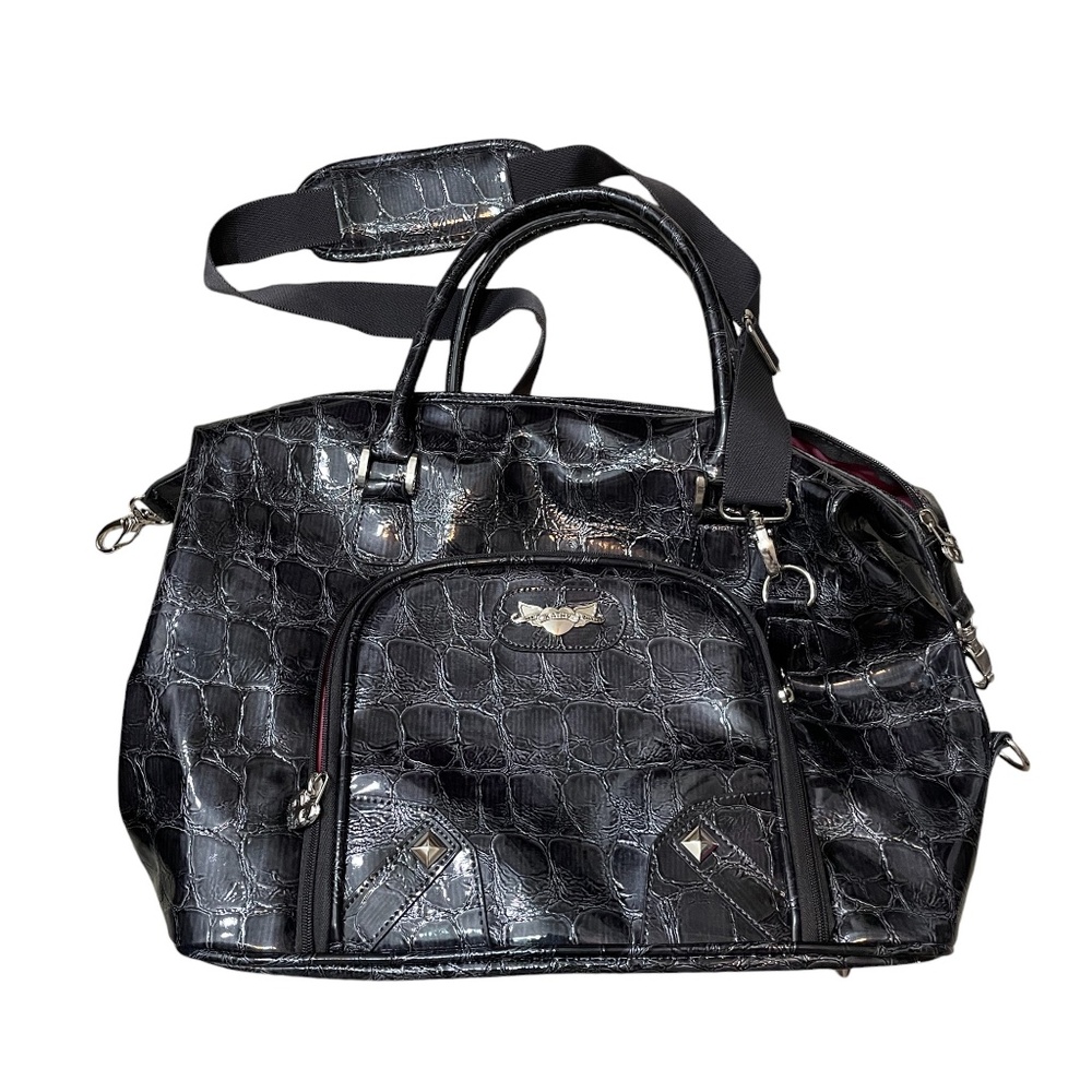Kathy Van Zeeland Travel Duffle Bag Adjustable Strap Black Pink Lining